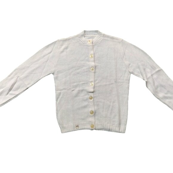 Vintage 1940s-1950s White Long Sleeve Cardigan Knit Fall Winter Sweater - Picture 1 of 7